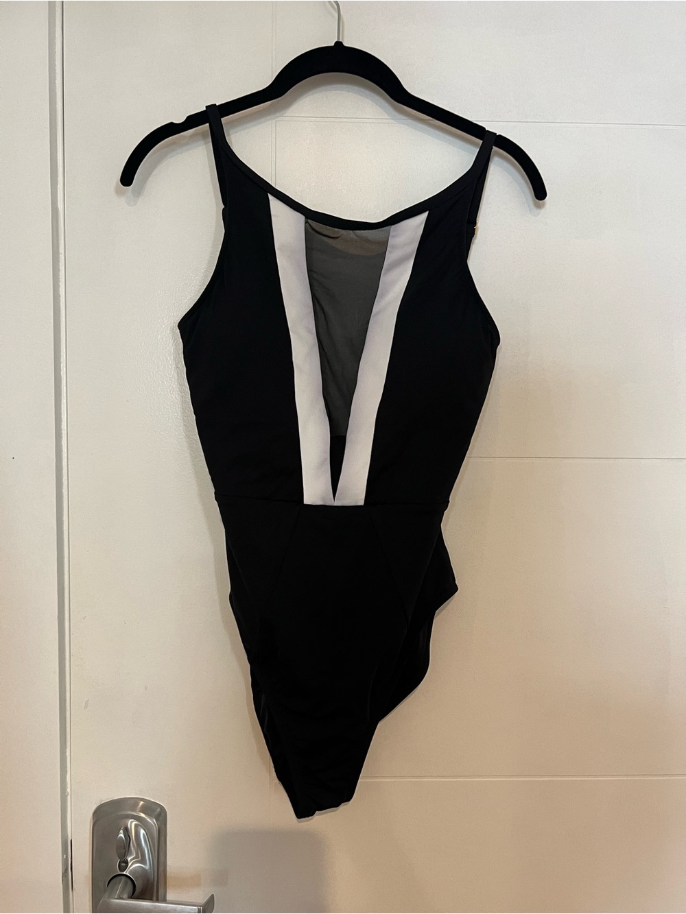 Black & White Mesh-Panel One-Piece Swimsuit